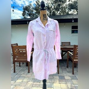 Victoria Secret Vintage Striped Pajama Dress Long Sleeves Pink White Size Small